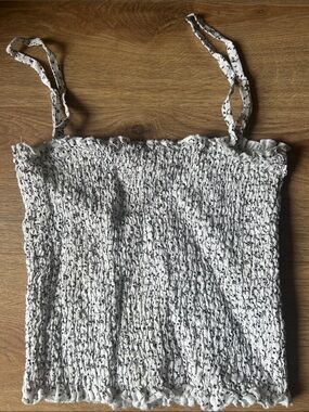 Brandy Melville-Smocked White Ditsy-Print Camisole with Tie Straps-size XS/S/M